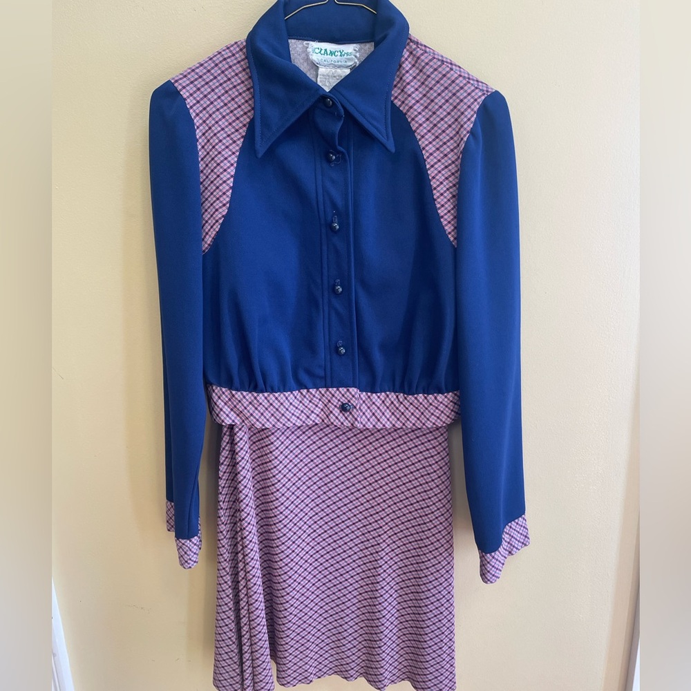 Vintage Clancy JRS California Size 11 Blue & Purple Dress w Matching Jacket